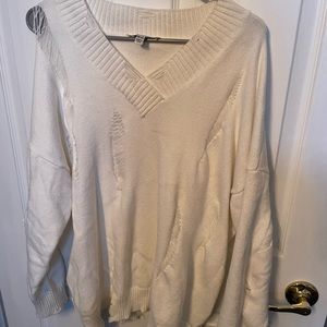 She + Sky distressed white sweater